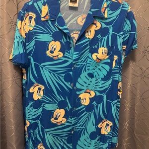 Disney Blue Tropical Mickey Mouse Shirt